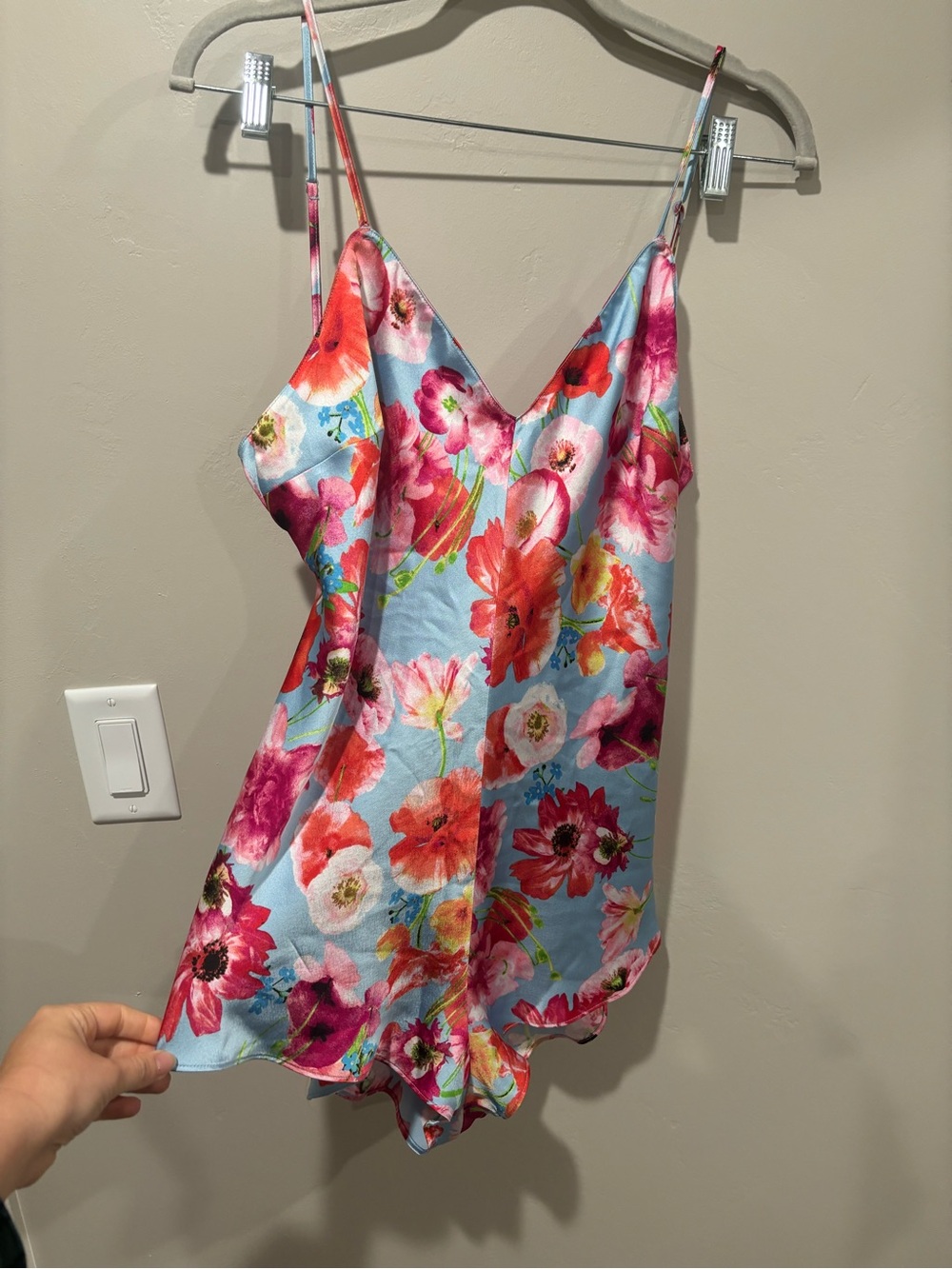 Victoria's Secret Satin Floral Cami Romper - Light Blue & Pink